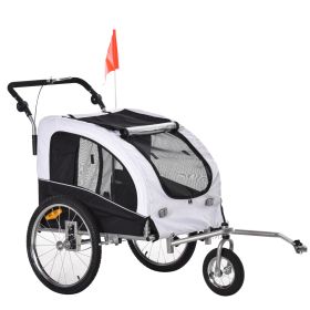 2-In-1 Pet Bike Trailer/Stroller with Canopy and Storage Pockets, White