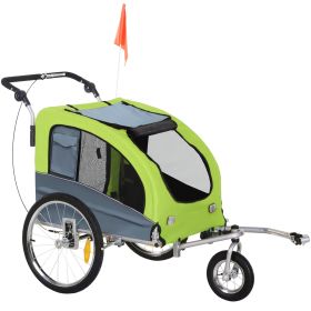 2-In-1 Pet Bike Trailer/Stroller with Canopy and Storage Pockets, Green