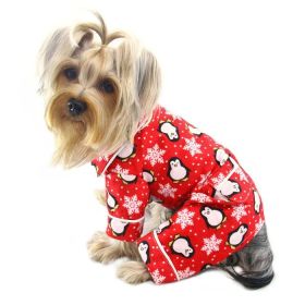 Penguins & Snowflake Flannel PJ with 2 Pockets (Red) - L