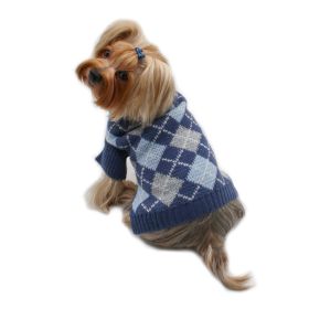 Argyle Turtleneck Sweater in Navy/Grey/Light Blue - L