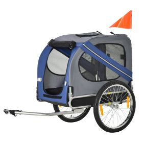 Bike Trailer Cargo Cart for Dogs and Pets with 3 Entrances Large Wheels for Off-Road & Mesh Screen, Blue/Gray