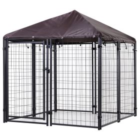 4.6' x 4.6' x 5' Outdoor Dog Kennel, Welded Wire Heavy Duty Dog Run with Waterproof & UV Resistant Cover, for Small And Medium Sized Dogs
