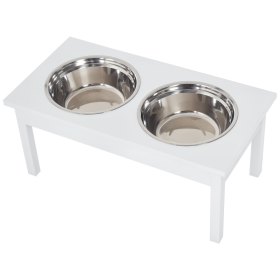 23" Wooden Heavy Duty Dog Food Bowls Pet Elevated Feeding Station -White