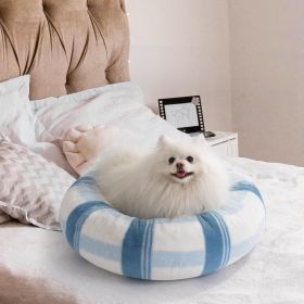 Plush Round Bed For Indoor Pets - Calming Washable Pet Bed With Non-Slip Bottom, Soft Fluffy Dog Bed For Puppy Or Kitten, 23 Inch Blue Str