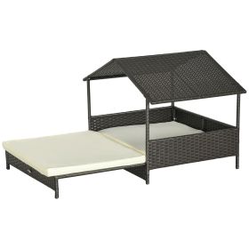 Outdoor Dog Bed Extendable Wicker Dog Bed w/ Waterproof Roof, Soft Cushion for Small and Medium Dogs