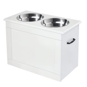 Raised Pet Feeding And Storage Station with 2 Stainless Steel Bowls Base for Large Dogs and Other Large Pets, White