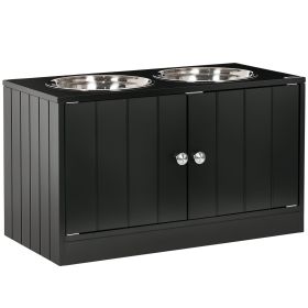 Large Elevated Dog Bowls with Storage Cabinet Containing Large 44L Capacity, Raised Dog Bowl Stand Pet Food Bowl Pet Feeding Station, Black