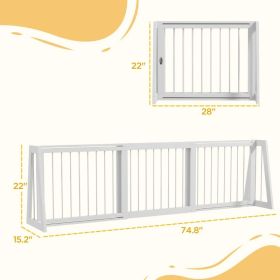 Freestanding Wooden Pet Gate With Support Feet & Non-Slip Mats For Indoor, Stairway, Doorway, White