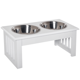 6" Height, Small Dog Feeding Station for Messy Pets, Stainless Steel Elevated Dog Bowls with Modern Wooden Frame