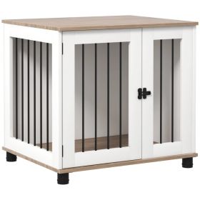 Dog Kennel Furniture Side End Table Indoor With Lockable Door, For Small And Medium Dogs, Walnut Brown