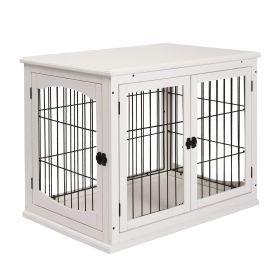 Dog Crate Furniture, 32" Small Dog Crate End Table with 2 Lockable Doors, Puppy Kennel, Indoor Use