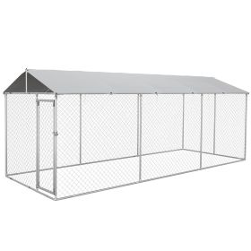 Large Outdoor Dog Kennel for Large-Sized Dogs with Waterproof UV Resistant Roof, Silver