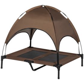 Elevated Portable Cot Pet Bed with UV Protection Canopy Shade, 36 inch, Coffee Color