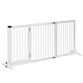 Freestanding Length Adjustable Wooden Pet Gate with Lockable Door 3 Panels, White