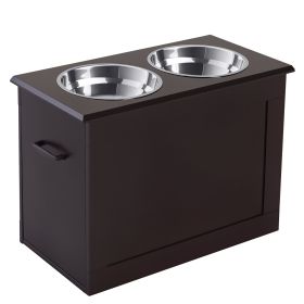 Raised Pet Feeding Storage Station with 2 Stainless Steel Bowls Base for Large Dogs and Other Large Pets, Coffee