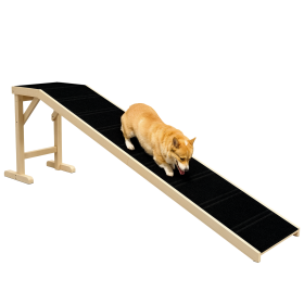 Pet Ramp for Dogs with Non-Slip Carpet and Top Platform, 74" x 16" x 25", Natural