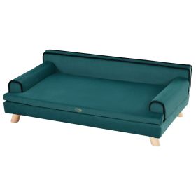 PawHut Dog Couch for Large Dogs, Dog Couch bed Large w/ Washable Cover, Wooden Legs, Soft Pet Couch for Comfort Sleep, Teal