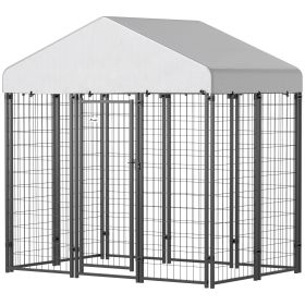 Outdoor Dog Kennel with Roof with Escape-proof Lock, UV-Resistant & Waterproof Cover, 5.9' x 4' x 6', Silver