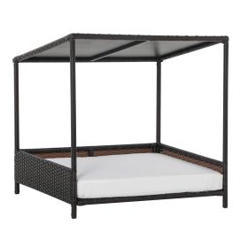 Wicker Dog House Raised Rattan Shelter for Indoor Outdoor Garden Patio Pet Sofa with Removable Cushion for Medium Sized Pet. Brown