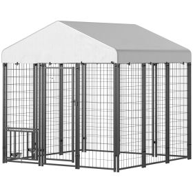 5.9' x 5.9' x 6' Outdoor Dog Kennel with Roof, Rotating & 4-Level Adjustable Bowls
