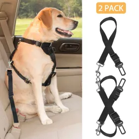 2Pcs Seat Belt Leash/Harness For Dog Safety, Adjustable (Option: Black)