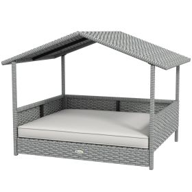 Wicker Dog House Outdoor with Canopy, Rattan Dog Bed with Water-resistant Cushion, Raised Pet Bed for Small, Medium Breeds up to 66 lbs, 20" in Length (Option: Cream White-830x175x690 mm)