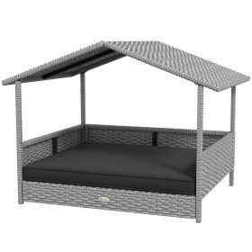 Wicker Dog House Outdoor with Canopy, Rattan Dog Bed with Water-resistant Cushion, Raised Pet Bed for Small, Medium Breeds up to 66 lbs, 20" in Length (Option: Gray-830x175x690 mm)