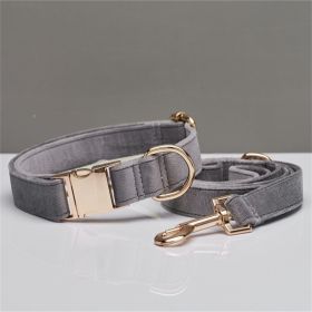 Multiple Color Velvet Personalized Dog Collar And Leash Set With Bow (Option: Grey set-XS)