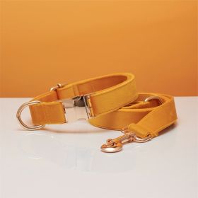 Multiple Color Velvet Personalized Dog Collar And Leash Set With Bow (Option: Yellow set-M)