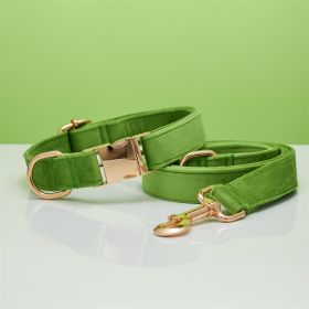 Multiple Color Velvet Personalized Dog Collar And Leash Set With Bow (Option: Green set-L)