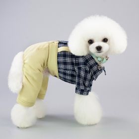 Spring And Summer Coveralls With Attached Shirt And Bow Costume For Dogs - Multiple Sizes (Option: Khaki-S)
