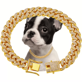US LOCAL STOCK, Hiphoppet, Beautiful Hot Sale Luxury Alloy Choker Chain. Sparkling Diamonds, Secure  Clip, For Dogs Or Cats (Option: Gold-3XL)