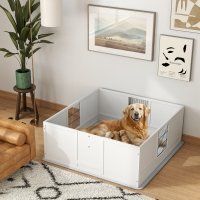 Two Rooms Design Dog Whelping Box with Washable Pee Pad (Option: White1-1300x580x145 mm)