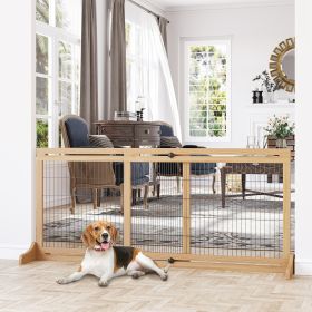 72" W x 27.25" H Extra Wide Freestanding Pet Gate with Adjustable Length Dog (Option: Natural Wood-1050x745x80 mm)