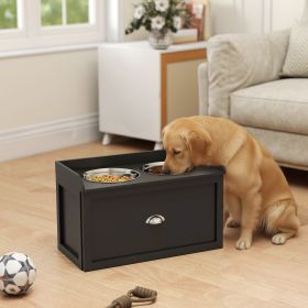 Pet Feeding Station Set with Storage (Option: Black-690x385x180 mm)