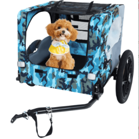 Heavy Duty Collapsible Pet Bike Trailer With 16-Inch All Terrain Wheels & Universal Hitch   Foldable Dog Cargo Carrier Cart For Bicycles (Option: BlueGrey)