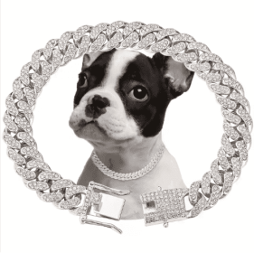 US LOCAL STOCK, Hiphoppet, Beautiful Hot Sale Luxury Alloy Choker Chain. Sparkling Diamonds, Secure  Clip, For Dogs Or Cats (Option: Silver-3XL)