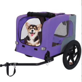 Outdoor Heavy Duty Collapsible Pet Bike Trailer With 16-Inch All Terrain Wheels & Universal Hitch   Foldable Dog Cargo Carrier Cart For Bicycles (Color: Purple)