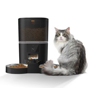 Automatic Pet Feeder With Video Camera And Remote Via Smart Phone With Adjustable Performance (Option: Black 4L Double Feeding-Black Transparent Barrel)