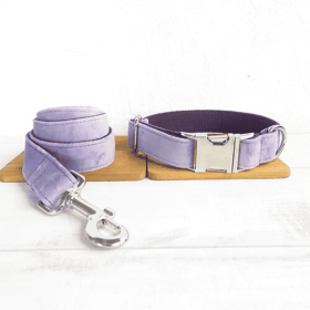 MUTTCO Polyester Dog Collar And Leash Set, With Bowtie (Option: Light purple B Set-XS)