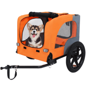 Outdoor Heavy Duty Collapsible Pet Bike Trailer With 16-Inch All Terrain Wheels & Universal Hitch   Foldable Dog Cargo Carrier Cart For Bicycles (Color: Orange)