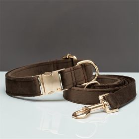Multiple Color Velvet Personalized Dog Collar And Leash Set With Bow (Option: Brown set-L)